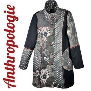 ANTHROPOLOGIE Neslay Paris Floral Polka Dot Patchwork Tapestry Coat, Size Medium